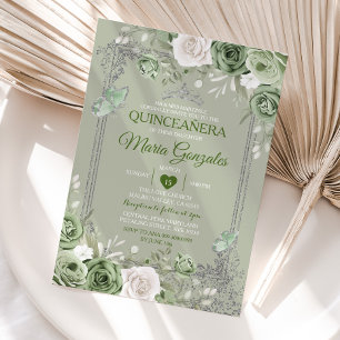 Quinceañera Sage Groene Zilveren Kroonvlinder Kaart
