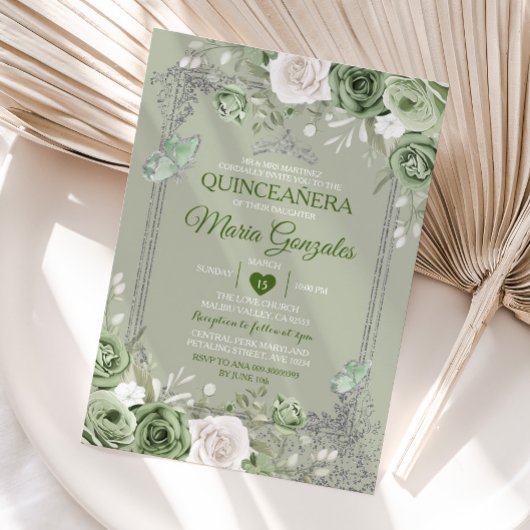 Quinceañera Sage Groene Zilveren Kroonvlinder Kaart