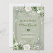 Quinceañera Sage Groene Zilveren Kroonvlinder Kaart (Voorkant)