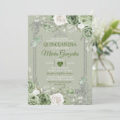 Quinceañera Sage Groene Zilveren Kroonvlinder Kaart (Staand voorkant)