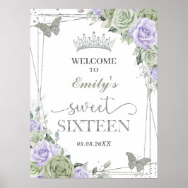 Quinceanera Salie Groen Paarse Bloemen Welkom Bord Poster