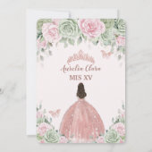 Quinceañera Saliegroen Roze Bloem Roze Goud Kaart (Achterkant)