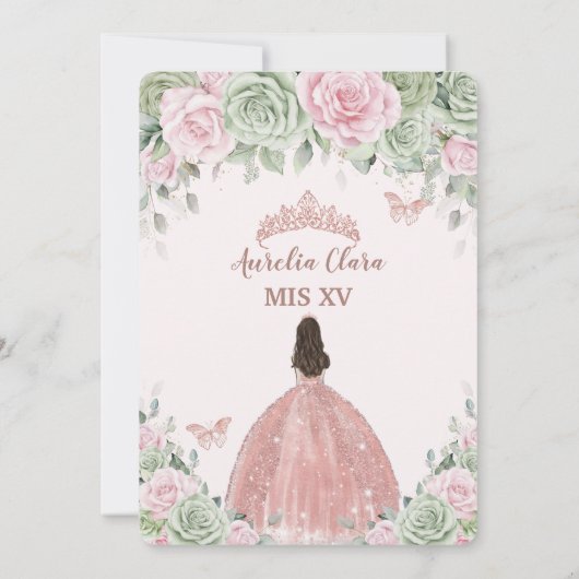 Quinceañera Saliegroen Roze Bloem Roze Goud Kaart