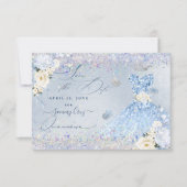 Quinceanera Save Date Blue Holographic Confetti Kaart (Voorkant)