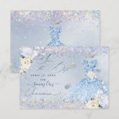 Quinceanera Save Date Blue Holographic Confetti Kaart (Voorkant / Achterkant)