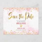 Quinceañera Save Date Blush Pink Waterverf Gold Uitnodiging Briefkaart (Voorkant)