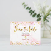 Quinceañera Save Date Blush Pink Waterverf Gold Uitnodiging Briefkaart (Staand voorkant)