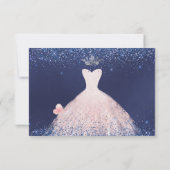 Quinceanera Save Date Butterfly Blush Gown Navy Kaart (Achterkant)