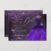 Quinceanera Save Date Butterfly Ultra Violet Kaart (Voorkant / Achterkant)