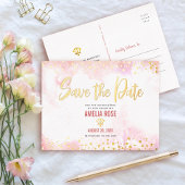 Quinceañera Save Date Crown Blush Pink Real Gold Folie Uitnodiging Briefkaart