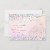 Quinceanera Save Date Holographic Confetti Invita Kaart (Voorkant)