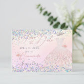 Quinceanera Save Date Holographic Confetti Invita Kaart (Staand voorkant)