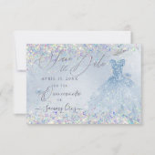 Quinceanera Save Date Holographic Confetti  Kaart (Voorkant)
