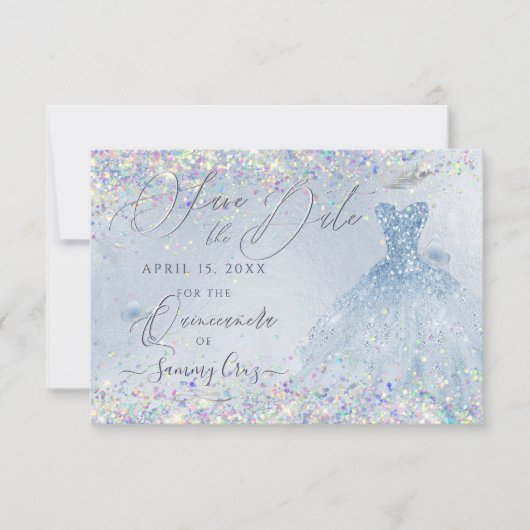 Quinceanera Save Date Holographic Confetti Kaart (Voorkant)
