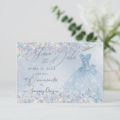 Quinceanera Save Date Holographic Confetti Kaart (Staand voorkant)