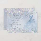 Quinceanera Save Date Holographic Confetti Kaart (Voorkant / Achterkant)