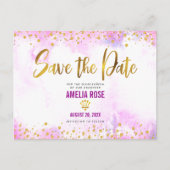 Quinceañera Save Date Pink Waterverf Gold Foil Uitnodiging Briefkaart (Voorkant)