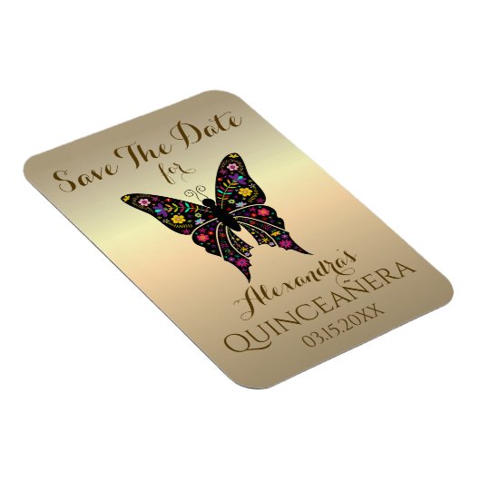 Quinceanera Save the Date 15th Birthday Butterfly Magneet (Rechterzijde)