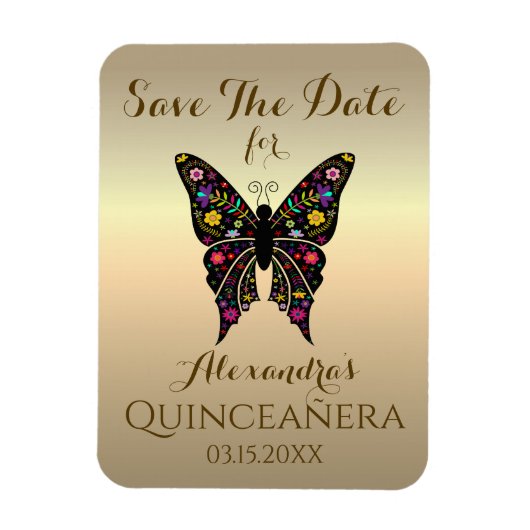 Quinceanera Save the Date 15th Birthday Butterfly Magneet (Verticaal)