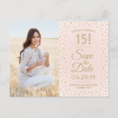 Quinceañera Save the Date 2 Foto Blauw Roze Goud Uitnodiging Briefkaart (Voorkant)