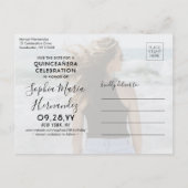 Quinceañera Save the Date 2 Foto Elegant Script Aankondigingskaart (Achterkant)