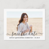 Quinceañera Save the Date 2 Foto Elegant Script Aankondigingskaart (Voorkant)