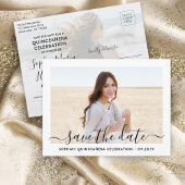 Quinceañera Save the Date 2 Foto Elegant Script Aankondigingskaart
