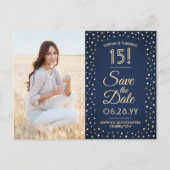 Quinceañera Save the Date 2 Foto Marine Blauw & Go Uitnodiging Briefkaart (Voorkant)