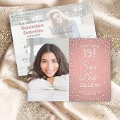 Quinceañera Save the Date 2 Foto Roze Confetti Uitnodiging Briefkaart