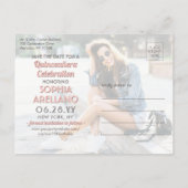 Quinceañera Save the Date 2 Foto Roze Confetti Uitnodiging Briefkaart (Achterkant)