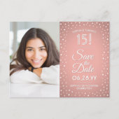 Quinceañera Save the Date 2 Foto Roze Confetti Uitnodiging Briefkaart (Voorkant)