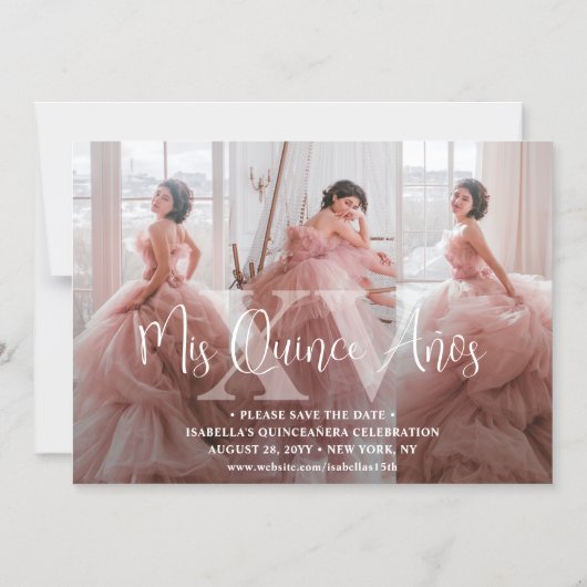 Quinceañera Save the Date 3 Fotocollage Mis XV Magnetische Uitnodiging (Voorkant)