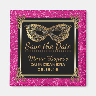 Quinceanera Save the Date Birthday Pink Gold Magneet