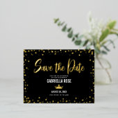 Quinceañera Save the Date Black Crown Real Gold Folie Uitnodiging Briefkaart (Staand Voorkant)