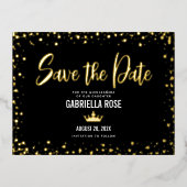 Quinceañera Save the Date Black Crown Real Gold Folie Uitnodiging Briefkaart (Voorkant)