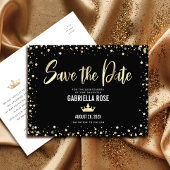 Quinceañera Save the Date Black Gold Glitter Crown Uitnodiging Briefkaart