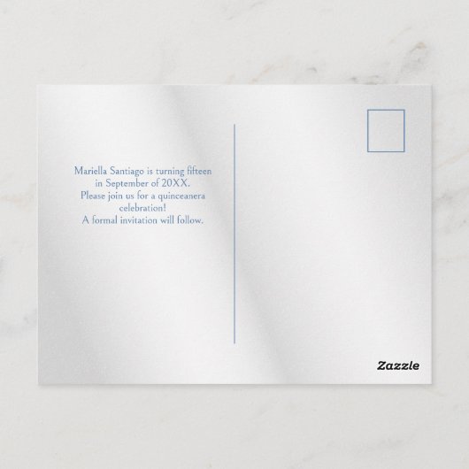 Quinceanera Save the Date Blue Briefkaart (Achterkant)