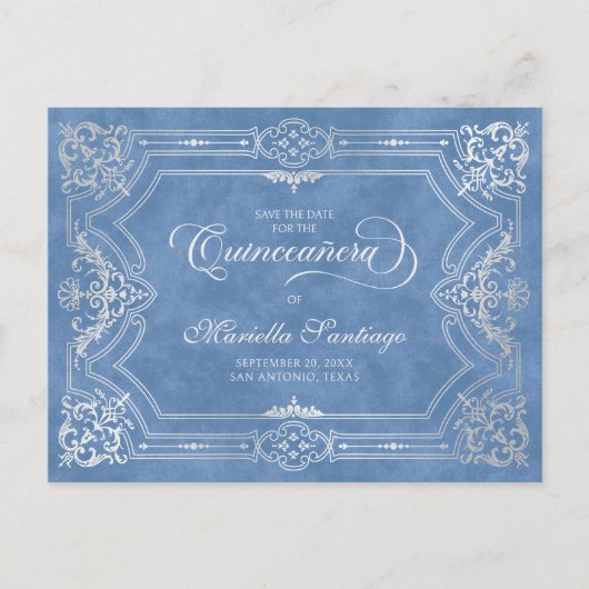 Quinceanera Save the Date Blue Briefkaart (Voorkant)