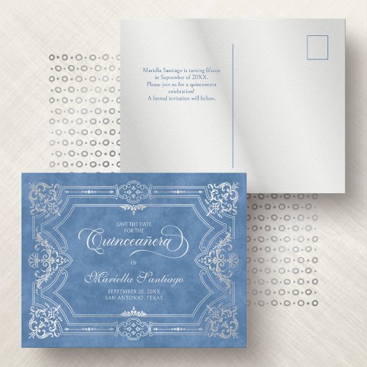 Quinceanera Save the Date Blue Briefkaart