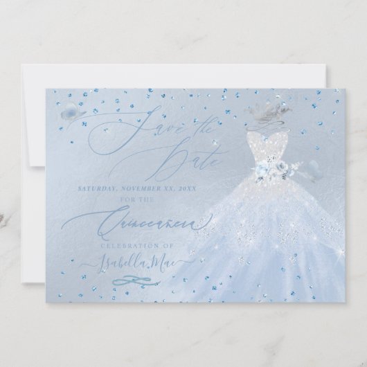 Quinceanera Save the Date Blue Silver Kaart (Voorkant)