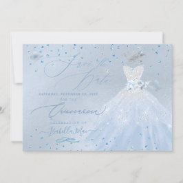 Quinceanera Save the Date Blue Silver Kaart