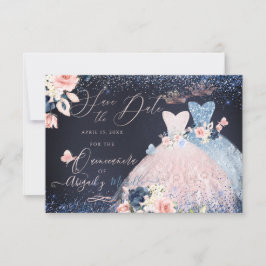 Quinceanera Save the Date Blush Dusty Blue Gowns Kaart