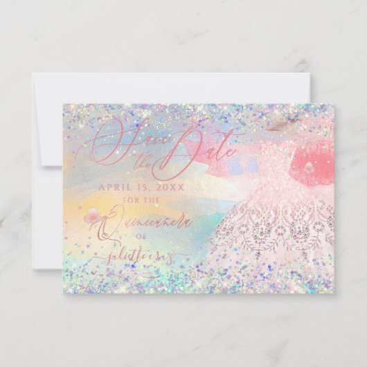Quinceanera Save the Date Blush Pink Dress Kaart (Voorkant)