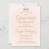 Quinceañera Save the Date Blush Pink & Gold Crown Magnetische Uitnodiging (Voorkant)