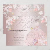 Quinceanera Save the Date Blush Roos Sweet Peas Kaart (Voorkant / Achterkant)