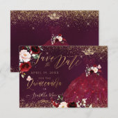 Quinceanera Save the Date Bourgondische jurk Kaart (Voorkant / Achterkant)