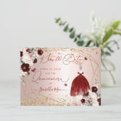 Quinceanera Save the Date Burgundy Gown Invitation Kaart (Staand voorkant)