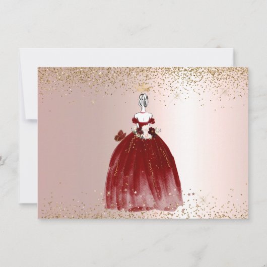 Quinceanera Save the Date Burgundy Gown Invitation Kaart (Achterkant)
