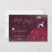 Quinceanera Save the Date Burgundy Gown Kaart (Voorkant)