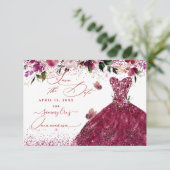 Quinceanera Save the Date Cherry Red Dress (Staand voorkant)